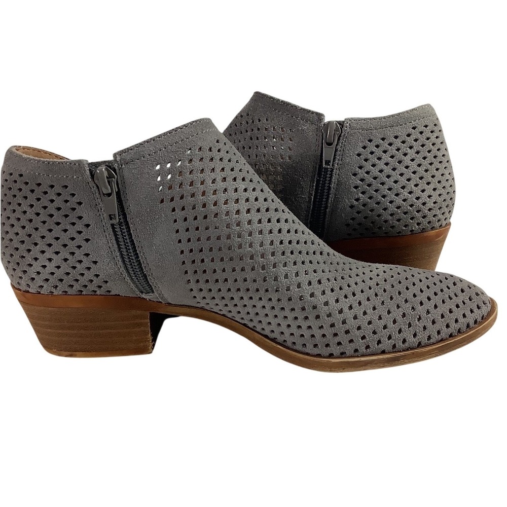 Lucky Brand Basel Grey Perforated Suede Ankle Booties Womens 9M Grey Zip Boots